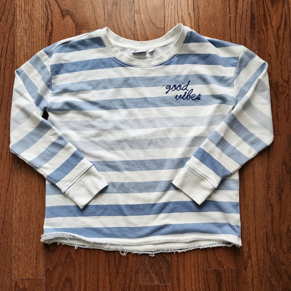 DOE Women's Large "Good Vibes" Striped Sweatshirt